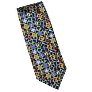 Wild Ties Mens Neck Tie Medical Symbols Instruments 100% Silk Multicolor 60" GUC